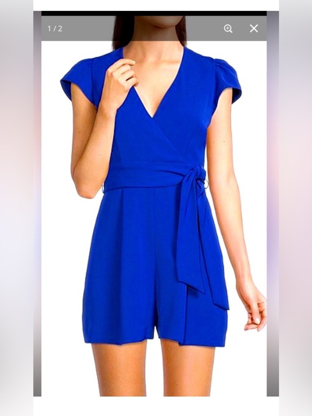 Antonio Melani NWT Royal Blue Trisha Flutter Cap Sleeve Vneck Romper small flaw